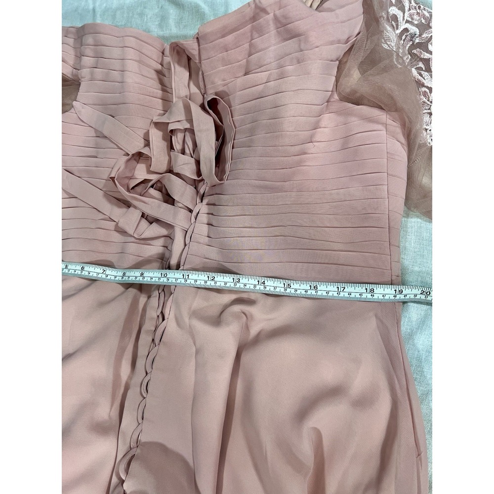 Pink Chiffon Formal Evening Gown Lace Applique A-Line Sz XL Corset Prom Maxi #J - Picture 4 of 7